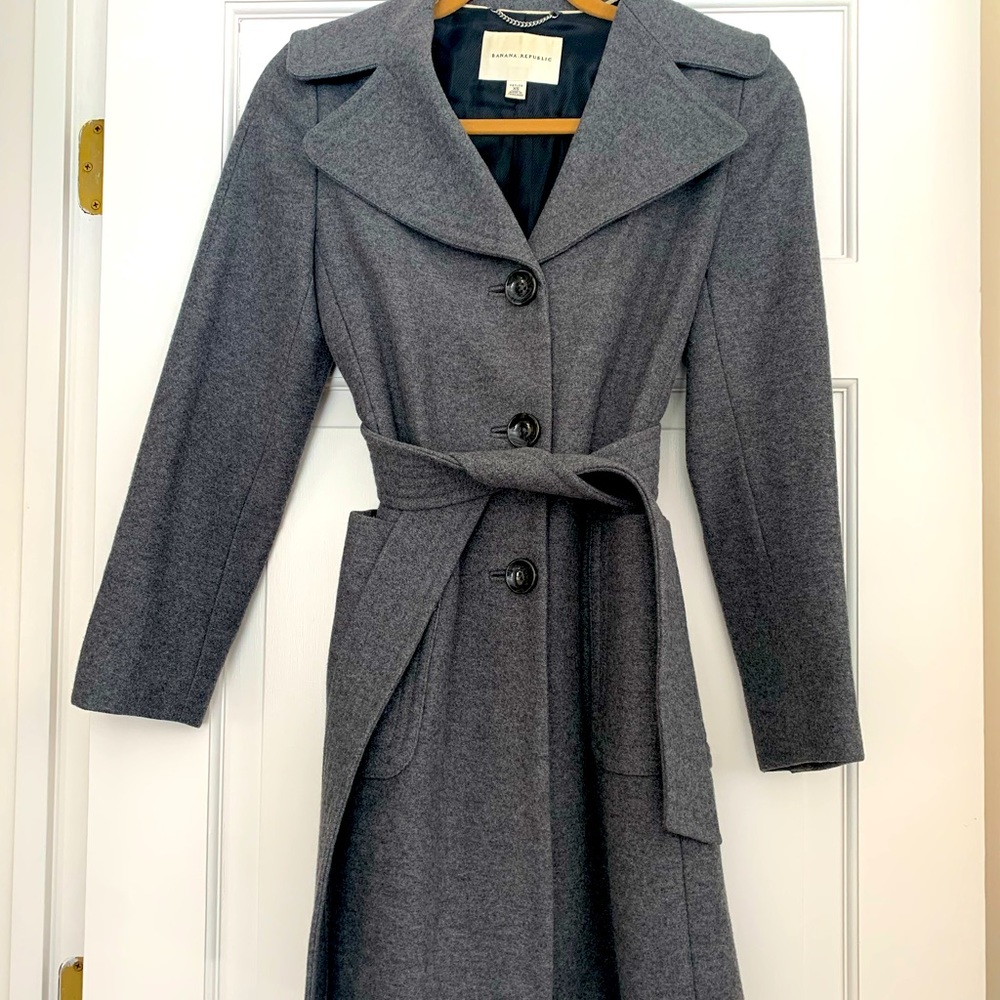 Charcoal grey wool blend trench coat by Banana Republic. - Picture 1 of 7